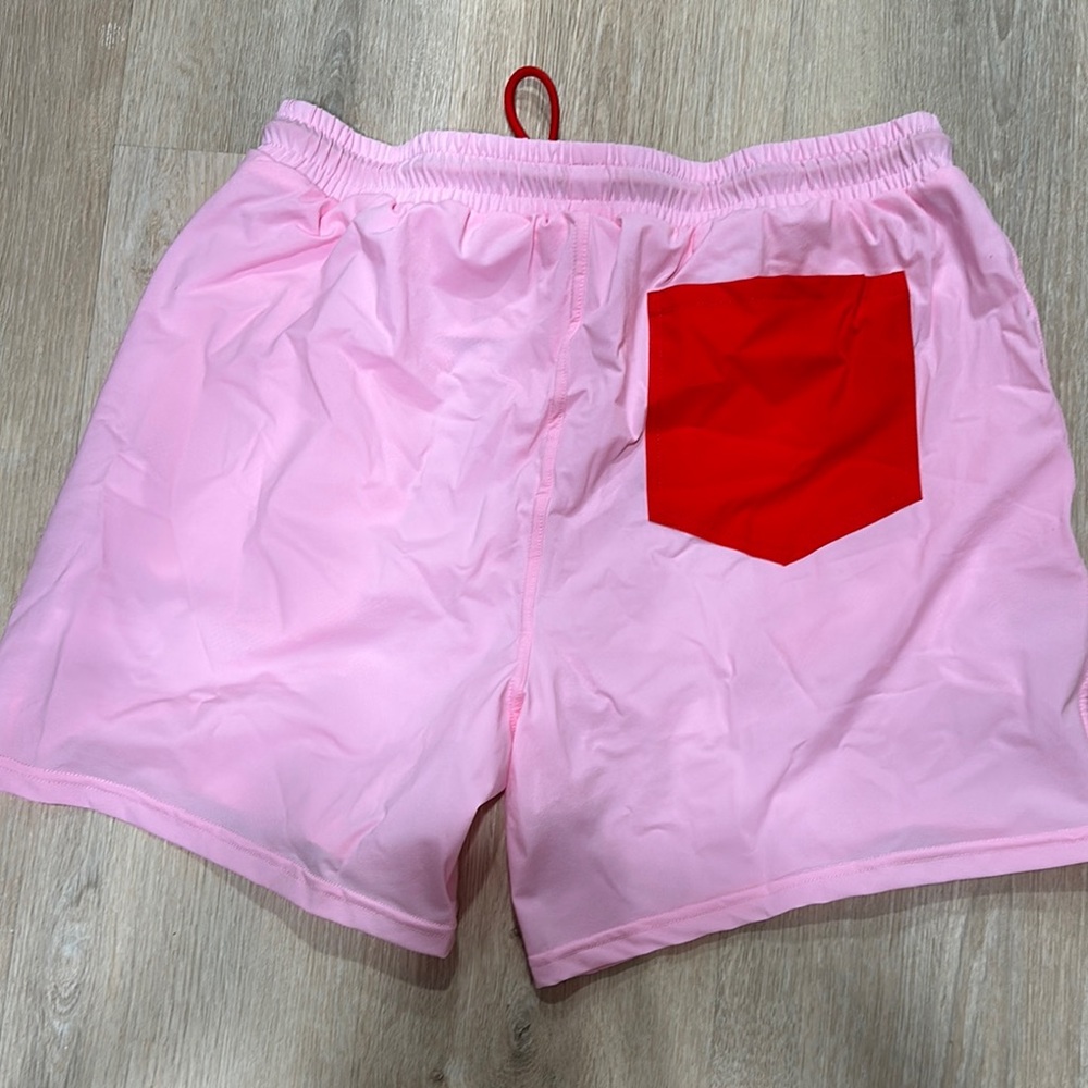 Pink Men’s Shorts with Red Drawstring - Picture 2 of 4
